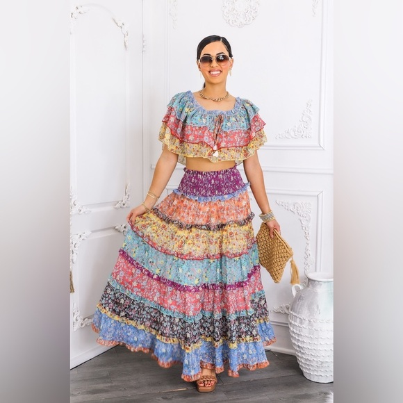 Multicolor Floral Maxi Skirt Set - Picture 8 of 12